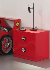 Nachtkommode Vipack "Monza, MDF gl&auml;nzend rot lackiert, 2 Schubladen", rot, B:50cm H:43cm T:47cm, Holzwerkstoff, Sideboards, Nachtkommode, rechts oder links anstellbar