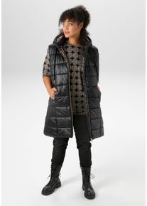 Steppweste ANISTON PLUS, Damen, Gr. 54, schwarz (schwarz, leo), Web, Obermaterial: 100% Polyamid. Futter: 100% Polyester. Wattierung: 100% Polyester, unifarben, figurumspielend kniefrei, Westen Steppweste, mit aktuellem Animalfutter