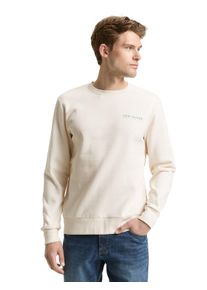Sweatshirt Tom Tailor, Herren, Gr. S, beige (gardenia wei&szlig;), Sweatware, Obermaterial: 70% Baumwolle, 30% Polyester, unifarben, regular fit normal, Rundhals, Rippb&uuml;ndchen, Sweatshirts Sweatshirt, mit Logo Stickerei