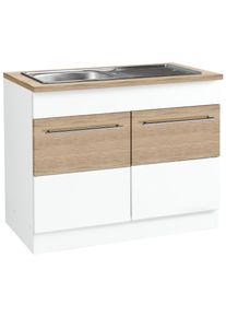 Sp&uuml;lenschrank KOCHSTATION "KS-Trient", wei&szlig; (wei&szlig; matt, eichefarben), B:100cm H:85cm T:60cm, Schr&auml;nke, Sp&uuml;lenschrank, 100 cm breit, inkl. Einbausp&uuml;le
