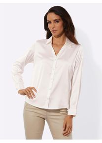 CR&Eacute;ATION L Satinbluse CREATION L, Damen, Gr. 42, wei&szlig; (ecru), 97% Polyester, 3% Elasthan, unifarben, V-Ausschnitt, Blusen Satinbluse