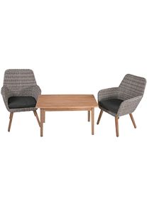 Garten-Essgruppe Garden Pleasure "RAPALLO/PUEBLO", grau (grau, dunkelgrau, braun, grau, braun), B:200cm H:96cm T:100cm, Aluminium, FSC-zertifiziertes Massivholz, Polyrattan, Sitzm&ouml;bel-Sets, Garten-Essgruppe, mit Massivholz