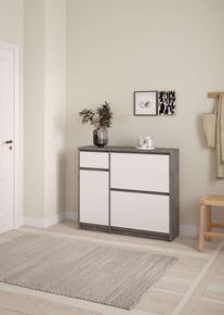 Schuhschrank Inosign "Naia Schuhaufbewahrung, Schuhkommode, Schuhregal, Modernes Design", grau (beton, wei&szlig; hochglanz), B:108,9cm H:92,9cm, Holzwerkstoff, Schr&auml;nke, Schuhschrank, mit 2 Klappen und 1 T&uuml;r und 1 Schublade, Praktisch, Breite 109 cm