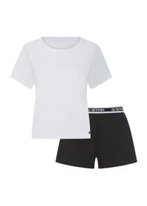 G-Star Raw Pyjama G-STAR "SUNSTONE, RELAXED TEE & SLEEP SHORTS SET", Damen, Gr. M, hellwei&szlig;, schwarz, Jersey, Obermaterial: 95% Baumwolle, 5% Elasthan, unifarben, kurz, Rundhals, abgesteppte Kante, Homewear-Sets Pyjama, mit Markendetails, Baumwollmix