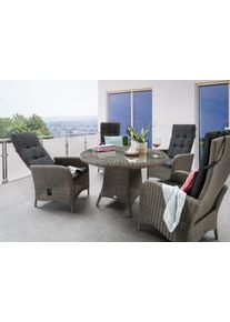 Garten-Essgruppe Destiny "PALMA LUNA", grau (vintage grau), Polyester, Aluminium, Polyester, Polyrattan, Sitzm&ouml;bel-Sets, Garten-Essgruppe, (Set, 9-tlg., 4 Hochlehner, 1 Tisch &Oslash; 100x75cm) Aluminium, Polyrattan