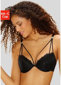 Push-up-BH Lascana, Damen, Gr. 90, Cup AA, schwarz, Spitze, Obermaterial: 60% Polyamid, 35% Polyester, 5% Elasthan, BHs Push-up-BH, aus Spitze mit h&uuml;bscher B&auml;ndchenoptik, sexy Dessous