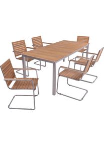 Garten-Essgruppe Garden Pleasure "Tischgruppe &raquo;DALLAS/DENVER Set 05&laquo;", beige (natur, blank), Edelstahl, FSC-zertifizierter Holzwerkstoff, Sitzm&ouml;bel-Sets, Garten-Essgruppe, 4 St&uuml;hle (stapelbar), Tisch LxB: 200x90 cm