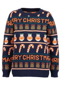 Strickpullover Blue Seven, Jungen, Gr. 122, blau (nachtblau), Strick, Obermaterial: 100% Baumwolle, Jacquardmuster, gemustert, regular fit normal, Rundhals, Pullover Strickpullover, mit tollem Weihnachtsmuster