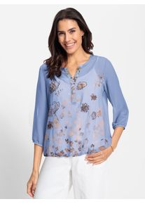 Chiffonbluse Inspirationen, Damen, Gr. 40, blau (bleu, bedruckt), 100% Polyester, Top:5% Elasthan, 95% Viskose, bedruckt, gebl&uuml;mt, gemustert, mehrfarbig, V-Ausschnitt, Blusen Chiffonbluse