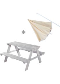 Garten-Kindersitzgruppe Roba "Picknick for 4 Outdoor +", grau, Sitzm&ouml;bel-Sets, Kinder, B/H/T: 89cm x 175cm x 84,5cm, Massivholz, Garten-Kindersitzgruppe, grau, mit Sonnenschirm, B:89cm H:175cm T:84,5cm