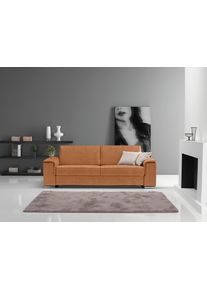 Schlafsofa Egoitaliano "Cecilia, modern & elegant, erstklassiger Sitzkomfort, Dauerschl&auml;fer", braun (cognac), B:234cm H:85cm T:102cm, Luxus-Micofaser Lederoptik (100% Polyester) ist ein neues technisches Gewebe mit einem visuellen und taktilen Aspekt, der dem Nubuk sehr nahe kommt, mit innovativen Eigenschaften. Seine au&szlig;erordentliche Weichheit kommt von einem exklusiven Produktionsprozess, der Un