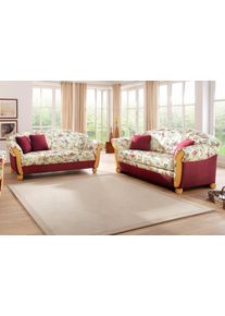 Polstergarnitur Home Affaire "Milano, bequem durch Federkern, Landhaus Stil, geschwungene Armlehnen", rot (rot, gebl&uuml;mt), H:83cm T:81cm, Sitzm&ouml;bel-Sets, Polstergarnitur, 2-Sitzer und 3-Sitzer
