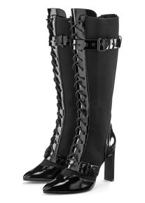 High-Heel-Stiefel "Schn&uuml;rstiefel mit elastischem Schaft", Damen, Gr. 42, schwarz, Obermaterial: 50% Lederimitat, 50% Textilmaterial. Decksohle: 100% Lederimitat. Futter: 50% Lederimitat, 50% Textilmaterial. Laufsohle: 100% Synthetik, LASCANA Belle Affaire, gl&auml;nzend, Schuhe High-Heel-Stiefel, Erotische Lack-Optik, High-Heel-Stiefelette