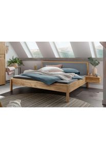 Schlafzimmer-Set Home Affaire "Huven Schlafzimmer", braun (natur), B:200cm H:90cm T:200cm, Schlafzimmerm&ouml;bel-Sets, Schlafzimmer-Set, Massivholzbett aus Eiche mit 2 Nachttische, Kopfteil mit Filz, FSC