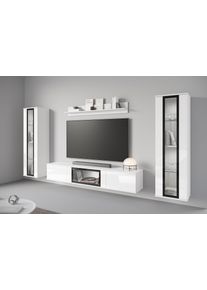 Wohnwand Home Affaire "Caro, stehend und h&auml;ngend montierbar", wei&szlig; (wei&szlig;, wei&szlig; hochglanz), B:262cm H:142cm T:33cm, Holzwerkstoff, Kastenm&ouml;bel-Sets, Wohnwand, grifflose Design, h&ouml;henverstellbare Einlegeb&ouml;den