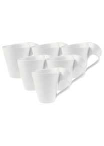 Becher VILLEROY & BOCH "Becher mit Henkel NewWave 300 ml 6er Set wei&szlig;", wei&szlig;, Porzellan, Trinkgef&auml;&szlig;e, Becher