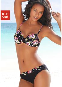 B&uuml;gel-Bikini Lascana, Damen, Gr. 48, Cup C, schwarz (schwarz, bedruckt), Polyamid, floral, gepunktet, Bikini-Sets B&uuml;gel-Bikini, verstellbare Tr&auml;ger, Bikini-Hose mit bedrucktem B&uuml;ndchen