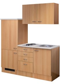 K&uuml;chenzeile Flex-Well "Nano", braun (k&uuml;che: braun, front: buche nachbildung, korpus: buche nachbildung, arbeitsplatte: rumba), B:160cm H:200cm T:60cm, Komplettk&uuml;chen-Sets, K&uuml;chenzeile, Gesamtbreite 160 cm, mit Einbau-K&uuml;hlschrank, Kochfeld und Sp&uuml;le etc.