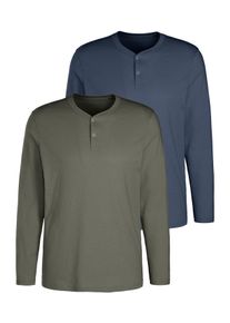 H.I.S. Langarmshirt H.I.S "- Henleyshirt langarm", Herren, Gr. S (44/46), gr&uuml;n (khaki, blau), Slub, Obermaterial: 100% Baumwolle, unifarben, regular fit normal, Rundhals, abgesteppte Kante, Shirts Langarmshirt, Langarm, Shirt mit Knopfleiste aus strukturierter Baumwoll-Qualit&auml;t, Topseller