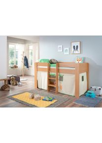Hochbett Relita "Andi", beige (buche dekor natur beige, gr&uuml;n), Liegefl&auml;che B/L: 90cm x 200cm, kein H&auml;rtegrad, kein H&auml;rtegrad, Spanplatte: Buche Nachbildung Melamin natur;Stoff: 100% Baumwolle (bei 30 C waschbar), Hochbetten, Hochbett, mit Rolllattenrost und Vorhang, mit Leiter, pflegel. Dekor Oberfl&auml;che