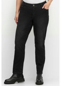 Stretch-Jeans sheego, Damen, Gr. 25, Kurzgr&ouml;&szlig;en, schwarz (schwarz denim), 99% Baumwolle, 1% Elasthan, unifarben, lang, Jeans Stretch-Jeans