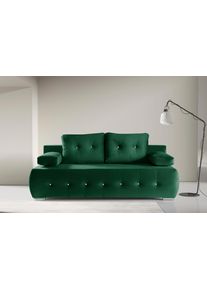 Schlafsofa WERK2 "Monaco Design Bettsofa, pflegeleichter Samtoptik Bezug, Breite 205cm", gr&uuml;n, B:205cm H:90cm T:105cm, 100% Polyester, Sofas, Schlafsofa, 2-Sitzer Schlafcouch mit Bettkasten & funkelnden Ziersteinchen