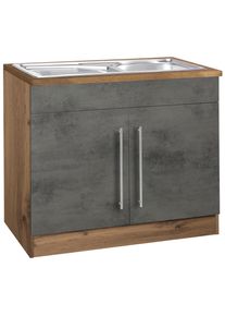 Sp&uuml;lenschrank KOCHSTATION "KS-Samos", grau (beton oxid, wotaneichefarben), B:100cm H:85cm T:60cm, Schr&auml;nke, Sp&uuml;lenschrank, 100 cm breit, inkl. Einbausp&uuml;le