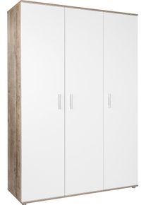 Kleiderschrank Home Affaire "Henning, Kinderkleiderschrank", Kinder, Gr. Platinum-Oak-Nachbildung, B/H/T: 130cm x 188cm x 51cm, T&uuml;ren: 3 Stk., wei&szlig; (natur), Hartfaserplatte, Holzwerkstoff, Kunststoff, Metall, f&uuml;hlbare Struktur, Schr&auml;nke Kleiderschrank, 3-t&uuml;rig
