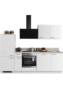 K&uuml;chenzeile KOCHSTATION "KS-Scafa, vormontiert, mit h&ouml;henverstellbaren F&uuml;&szlig;en, vormontiert, mit", wei&szlig; (k&uuml;che: wei&szlig;, korpus: zementfarben hell, arbeitsplatte: zementfarben hell), B:260cm T:60cm, Komplettk&uuml;chen-Sets, K&uuml;chenzeile, Soft-Close, wahl. mit E-Ger&auml;ten inkl. Geschirrsp&uuml;ler, Breite 260 cm