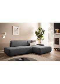 Ecksofa Home Affaire "TORGE, Schlafsofa Cord, Samtvelours u. Strukur fein, Couch in L-Form", grau (anthrazit), B:276cm H:82cm T:164cm, 100% Polyester, Sofas, Ecksofa, Schlaffunktion und Bettkasten, Liegefl&auml;che: 210x125 cm, neues Design