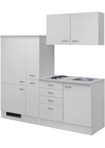 K&uuml;chenzeile Flex-Well "Wito", wei&szlig; (k&uuml;che: wei&szlig;, front: wei&szlig;, korpus: wei&szlig;, arbeitsplatte: fantasie), B:190cm H:200cm T:60cm, Komplettk&uuml;chen-Sets, K&uuml;chenzeile, Gesamtbreite 190 cm, mit Apothekerschrank, mit Einbau-K&uuml;hlschrank etc.