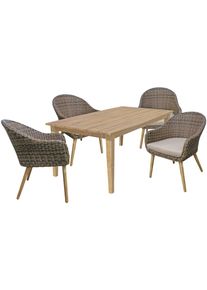 Garten-Essgruppe Garden Pleasure "VISALIA/PUEBLO", braun (braun, braun, braun), B:290cm H:87cm T:380cm, Aluminium, FSC-zertifiziertes Massivholz, Polyrattan, Sitzm&ouml;bel-Sets, Garten-Essgruppe, mit Massivholz