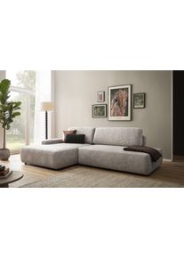 Ecksofa Home Affaire "TORGE, Schlafsofa Cord, Samtvelours u. Strukur fein, Couch in L-Form", beige (hellbeige), B:276cm H:82cm T:164cm, 100% Polyester, Sofas, Ecksofa, Schlaffunktion und Bettkasten, Liegefl&auml;che: 210x125 cm, neues Design