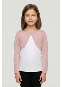 Bolero happy girls, M&auml;dchen, Gr. 110, dusty rose, Strick, Obermaterial: 70% Baumwolle, 30% Polyester, Glitzermuster, unifarben, festlich, bauchfrei, Rundhals, gewellter Abschluss, Strickjacken Bolero, im dezenten Glitzerlook und mit gewellten Kanten