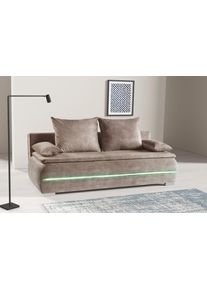 Schlafsofa WERK2 "Tekla LED, Bettcouch Breite 206cm, Liegefl&auml;che 200/140cm", beige (natur), B:206cm H:88cm T:91cm, 100% Polyester, Sofas, Schlafsofa, 2-Sitzer Schlafcouch mit Bettkasten & stylischer RGB-LED-Beleuchtung