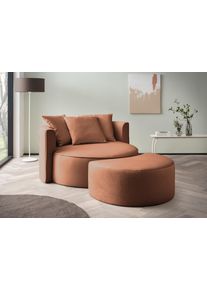 XXL-Sessel "ISALIE, Rundsessel mit Hocker, Lesesessel, Loveseat, Big-Sessel", braun (rostfarben), B:153cm H:98cm T:208cm, LeGer Home by Lena Gercke, Sessel, XXL-Sessel, trendige Stoffe, 3 Zierkissen, gro&szlig;e Sitzfl&auml;che, Cord, Samt, Boucl&eacute;