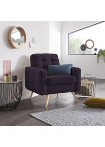 Sessel exxpo - SOFA FASHION "Nappa, Loungesessel, aktuelle R&uuml;ckensteppung, bequem und modern", lila (purole), B:81cm H:87cm T:78cm, Samtvelours (100% Polyester);Webvelours (100% Polyester), Sessel, Sessel, hoher Holzfu&szlig;