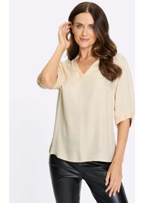 Satinbluse Heine, Damen, Gr. 40, elfenbein, 100% Viskose, unifarben, Rundhals, Blusen Satinbluse