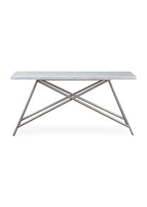 Konsolentisch LEONIQUE "Coral Konsolentisch", grau (marmor, silber), B:152cm H:76cm T:38cm, Tische, Konsolentisch, Rechteckiger Tisch, Karrara-Marmor, Edelstahlbeine, 152x38x76