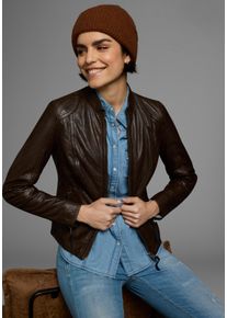 Lederjacke ALPENBLITZ "Athen", Damen, Gr. 40, braun, Obermaterial: 100% Lammnappaleder. Futter: 100% Polyester, unifarben, sehr figurbetont kurz, abgesteppte Kante mit Rei&szlig;verschluss, Jacken Lederjacke, aus weichem Lammnappaleder, figurbetonter Schnitt, kurz