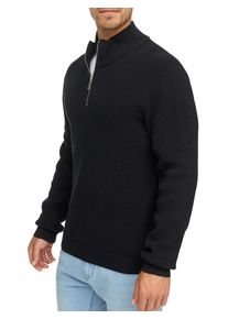 Troyer INDICODE "INEmil &frac12; zip", Herren, Gr. L, schwarz, Strick, Obermaterial: 60% Polyester, 40% Baumwolle, unifarben, regular fit h&uuml;ftlang, hoch geschlossener Ausschnitt, Pullover Troyer