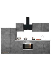 Wiho-K&uuml;chen K&uuml;chenzeile WIHO K&Uuml;CHEN "Cali", grau (k&uuml;che: grau, korpus: betonfarben, arbeitsplatte: canvas grau), B:310cm T:60cm, Komplettk&uuml;chen-Sets, K&uuml;chenzeile, ohne E-Ger&auml;te, Breite 310 cm