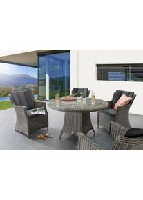 Garten-Essgruppe Destiny "LUNA", grau (vintage grau), Polyester, Aluminium, Polyester, Polyrattan, Sitzm&ouml;bel-Sets, Garten-Essgruppe, (Set, 13-tlg., 4x Sessel, 1 Tisch &Oslash; 100x75cm) Aluminium, Polyrattan