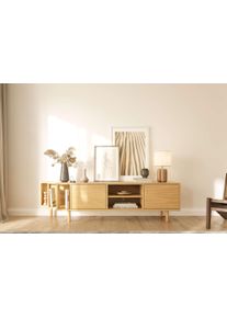 TV-Board WOODMAN "Shift", beige (natur), B:189cm H:50cm T:44cm, FSC-zertifiziertes teilmassives Holz, Sideboards, TV-Board, mit Echtholzfurnier aus Eiche, Breite 189 cm, mit Push-to-Open, FSC