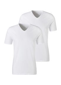 H.I.S. Unterziehshirt H.I.S, Damen, Gr. XS, 2 Stk., N-Gr, wei&szlig;, Jersey, Obermaterial: 95% Baumwolle, 5% Elasthan, unifarben, k&ouml;rpernah, V-Ausschnitt, Unterhemden Unterziehshirt, mit V-Ausschnitt und kleinem Logo, Unterhemd, T-Shirt