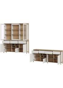 Wohnwand Home Affaire "Stranda, moderne Anbauwand, Komplettset im Scandi-Style", wei&szlig; (wei&szlig; skandi eiche), B:193cm, Holzwerkstoff, Kastenm&ouml;bel-Sets, Wohnwand, enth&auml;lt Sideboard und Buffet, ausreichend Stauraum