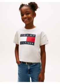 T-Shirt Tommy Hilfiger, M&auml;dchen, Gr. 10 (140), light grau heather, Single Jersey, Obermaterial: 93% Baumwolle, 7% Elasthan, meliert, regular fit kurz, Rundhals, eingesetzt abgesteppte Kante, Shirts T-Shirt, Kinder bis 16 Jahre, mit Rundhalsausschnitt