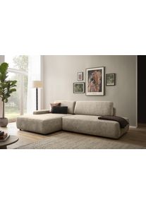 Ecksofa Home Affaire "TORGE, Schlafsofa Cord, Samtvelours u. Strukur fein, Couch in L-Form", braun (hellbraun), B:276cm H:82cm T:164cm, 100% Polyester, Sofas, Ecksofa, Schlaffunktion und Bettkasten, Liegefl&auml;che: 210x125 cm, neues Design
