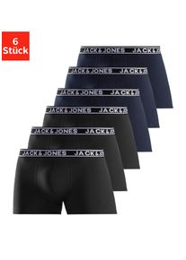 Jack & Jones Trunk JACK & JONES "JACCRISP im 6er Pack mit Logobund und Stretchkomfort", Herren, Gr. XXL, 6 Stk., blau (schwarz, schwarz, schwarz, navy, navy, navy), Jersey, Obermaterial: 95% Baumwolle, 5% Elasthan, unifarben mit Farbeinsatz, k&ouml;rpernah, Unterhosen Trunk, unifarben mit Farbeinsatz, modisch, eng anliegend, Baumwollmischung