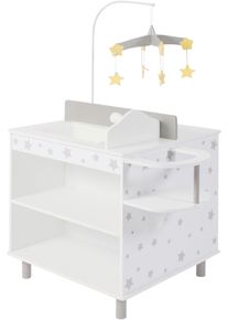 Puppenwickeltisch CHIC2000 "Puppen-Wickelstation Stars grey", grau (stars grau), Puppenm&ouml;bel, KinderB:49cm H:57cm T:49cm, Holz, Puppenwickeltisch, mit Mobile, B:49cm H:57cm T:49cm